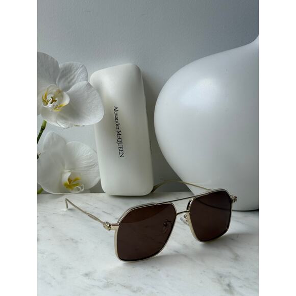 NEW Alexander McQueen AM0372S Gold Aviator Sunglasses main image 5